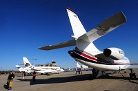 Jet parking: Several private jets sit on the tarmac at the Hulman International Airport Sunday afternoon after dropping their passengers at Indianapolis for the Super Bowl.