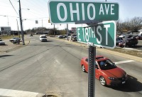 Anderson Mayor Kevin Smith says a possible area of improvement for a corridor from Scatterfield Road to downtown Anderson is this intersection of Ohio Avenue and East 18th Street. John P. Cleary photo