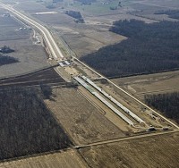 Construction on I-69 is seen north on Indiana 68 in this aerial photograph in March 2011. File staff photo by Kyle Grantham