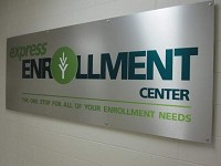 A sign welcomes students to Ivy Tech Community College's new Express Enrollment Center at the Cowan Road campus in Muncie. Seth Slabaugh/The Star Press