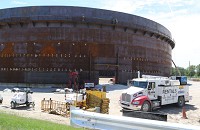 A new 575,000-barrel tank is under construction at Enbridge's facility in Schererville. The supersized tank is being built because the new Line 78 can bring up to 570,000 more barrels per day into the terminal. Staff photo by John J. Watkins