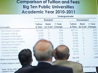 Board members view a chart showing tuition fees for Big Ten schools for the 2010-11 academic year during a Purdue University Board of Trustees meeting. (Photo: File photo/J&amp;C )