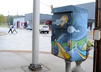 Painted utility box at the corner of Spring and Market Streets in downtown Jeffersonville.&nbsp; Staff photo by Tyler Stewart