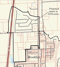 This map was created from maps on the Morgan County website, using the official map provided with Brooklyn&rsquo;s Annexation Fiscal Plan as a guide. For the official map and lines of the annexation, visit reporter-times.com to download a pdf of the fiscal plan or visit Brooklyn Town Hall at 10 E. Mill Street. Graphic By Brian Culp.