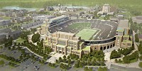 This is an artist's rendering of the University of Notre Dame's Campus Crossroads project that will add three academic buildings and premium seating to 84-year-old Notre Dame Stadium. Work on the $400 million project begins in November. (Image courtesy of the University of Notre Dame)