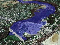 An illustration showing the proposed Mounds Lake dam in Anderson and resulting reservoir. (Photo: DLZ)