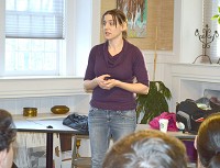 Erin Argyilan, a geologist from Indiana University Northwest, helped give a public update on Mount Baldy on Thursday at Barker House in Michigan City. Staff photo by Jessica O'Brien