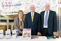 Celebrating Community Action of Northeast Indiana&rsquo;s 50th anniversary Wednesday at the Statehouse in Indianapolis are, from left: CANI&rsquo;s vice president of community Services, Pam Brookshire; Sen. Dennis Kruse, R-Auburn; and CANI President and CEO Steve Hoffman.