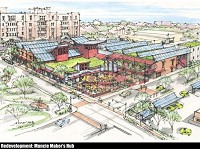 This drawing, released by the city of Muncie on Thursday, shows an artist&rsquo;s perspective of possible redevelopment of the former Cintas building. (Photo: Provided)