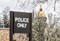 A view of Notre Dame's Golden Dome from outside the Notre Dame police department headquarters oA view of Notre Dame's Golden Dome from outside the Notre Dame police department headquarters on Monday, April 20, 2015, in South Bend.&nbsp;SBT Photo/ROBERT FRANKLIN&nbsp;