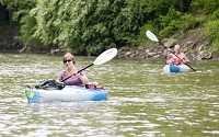 Jean Emmerson of Fort Wayne joined a group of paddlers traveling the White River from Daleville to Anderson to protest the proposed Mounds Reservoir in this file photo from 2013. Staff photo by Don Knight