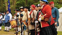 Re-enactors welcome tthe public to the Voyageur Rendezvous in Lake County during opening ceremonies. (Lake County Parks)