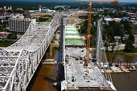 All three towers of the new downtown crossing are now complete and &ldquo;very visible&rdquo; work continues on the Ohio River Bridges Project. Photo by Louisville &ndash; Southern Indiana Ohio River Bridges Project