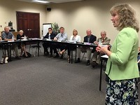 Indiana Superintendent of Public Instruction Glenda Ritz addresses the board of directors of the Economic Development Corporation of Wayne County on Monday at the First Bank Richmond Financial Center. Staff photo by Louise Ronald