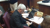 Rep. Tony Cook (R-Cicero)&nbsp; takes a test on the Turning Technologies clicker, a proposed alternative to the current ISTEP testing system.