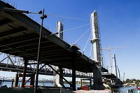 The downtown crossing portion of the Ohio River Bridges Project is pictured from the Louisville riverfront in this September. File photo.