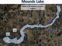 A map of the proposed Mounds Lake Reservoir, which would stretch seven miles from Anderson into Delaware County.