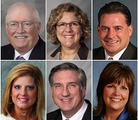 From top left, counterclockwise, State Rep. Mike Aylesworth (R-Hebron), State Rep. Julie Olthoff (R-Crown Point), House Democratic Leader Scott Pelath (D-Michigan City), Shelli VanDenburgh (Democratic candidate), State Rep. Hal Slager (R-Schererville), and Mara Candelaria Reardon.
