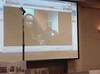 Through a videoconference, a University of Missouri faculty member and two students &mdash; part of ConcernedStudent1950 &mdash; spoke during a forum in Terre Haute on Wednesday sponsored by #freeISU and a coalition of ISU employees. Staff photo by Sue Loughln