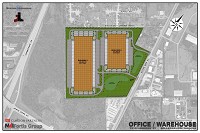 Proposed site plans for a development in Sellersburg show almost one million square feet of industrial warehouse space. Submitted rendering