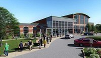 Pictured is basketball arena that is being built on the Trine University campus in Angola. Illustration by Design Collaborative