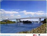 An artist's rendering of the new bridge the FIGG Group wants to build to replace the demolished Cline Avenue Bridge in East Chicago. Provided rendering