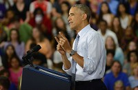 President Barack Obama speaks to a crowd at Concord High School on Wednesday. Staff photo by Haley Ward