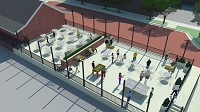 A rendering of the train depot pocket park.