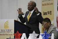 Former Gary Mayor Richard G. Hatcher addresses the National Black Political Convention on Thursday in Gary. Staff photo bym John J. Watkins