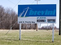 A Brevini sign at Park One in western Delaware County. The gearbox maker built two buildings but failed to hire 450 people. Staff photo by Corey Ohlenkamp
