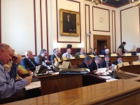 The 16-member Funding Indiana's Roads for a Stronger, Safer Tomorrow Task Force hears testimony Thursday at the Statehoue on how Indiana is spending ir infrastructure dollars. Staff photo by Dan Carden