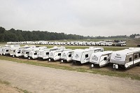 Dozens of Jayco RVs sit in Middlebury on Friday, July 8, 2016, ready to be shipped to dealers. Staff photo by Sam Householder