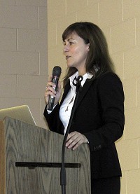Keynote speaker: Indiana State Deputy Health Commissioner Jennifer Walthall, M.D., addresses Thursday's Boone County Substance Abuse Symposium. Staff photo by Rod Rose