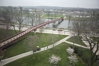 The IUSB campus and St. Joseph River as seen from the Schurz Library. Staaff photo by Santiago Flores