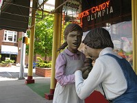 Just A Taste placed outsise Olympia Candy Kitchen in Goshen is one of 56 lifesize bronze sculptures by New Jersey Seward Johnson displayed throughout Elkhart County. Staff photo by Jordan Fouts