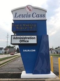 The sign outside the Lewis Cass Schools administration office was recently changed to reflect the school corporation's new name. Staff photo by Ben Middlekamp