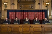 The justices of the Indiana Supreme Court are, from left, Mark Massa; Steven David; Chief Justice Loretta Rush; Christopher Goff; and Geoffrey Slaughter, a Crown Point native. Provided image