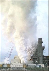 Steam billows from the pipe vents Thursday at IPL&rsquo;s Eagle Valley Generating Station in Morgan County. The noise from the steam cleaning has nearby residents rankled. Staff photo by Stephen Crane
