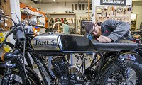 Ryan Roberts assembles a seat inside Janus Motorcycles on Wednesday, Nov. 29, 2017. Staff photo by RObert Franklin