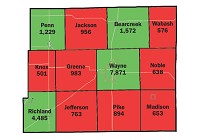 
The above graphic shows the populations of each township in Jay County based on numbers provided by Stats Indiana, the state&rsquo;s public data utility. Under a bill proposed in the Indiana House of Representatives this year, all townships with a population of fewer than 1,200 would be required to merge with another township by Jan. 1, 2023. (The Commercial Review graphic/Ray Cooney)

&nbsp;