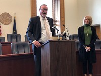 Senate President David Long, R-Fort Wayne, was joined Tuesday by his wife, Melissa, as he announced he will resign his seat on Nov. 6, 2018. Staff photo by Dan Carden