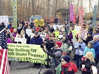 More than 200 people protested the sale of 1,700 trees for logging from Yellowwood State Forest near Bloomington late last year. Photo provided by Indiana Forest Alliance