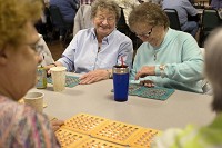 Sisters Betty Stenftenagel, left, and Norma Hasenour, both of Jasper, joked with each other while playing bingo Tuesday afternoon at the Arnold F. Habig Community Center in Jasper. Bingo is played every other week and according to Older Americans Director Carie Dick, around 80 people attend the bingo games. Staff photo by Brittney Lohmiller