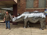 Harley, a life-sized rhino made of motorcycle mufflers, was the first sculpture to arrive for this year's Decatur Sculpture Tour. Provided photo