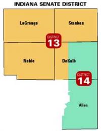 A proposed plan for Indiana Senate Districts changes districts for northeast Indiana. District 13 would expand east to take in all of Steuben County, plus the Garrett and Corunna areas in DeKalb County. District 14 loses those areas and gains territory in eastern Allen County.