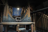A wide range of organ pipes connected to the old Tinker Memorial Organ made by M.P. Moller have sat silently hidden in rooms inside of the Soldiers and Sailors Memorial Coliseum for decades. Professors from the University of Evansville are hoping to acquire and restore the old organ that was installed in the Coliseum in 1919. Staff photo by Jason Clark
