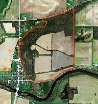 OVERHEAD: In this graphic, the boundaries of the 140-acre nature preserve are outlined in orange. Submitted graphic
