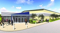Pictured are the new ice arena that is being built on the Trine University campus in Angola. Illustration by Design Collaborative