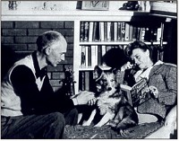  Homestead: Famed journalist Ernie Pyle relaxes with his wife, Jerry, and their dog, Cheetah, at their home in Albuquerque, N.M. in 1944. The home is now the Ernie Pyle Library, the first branch of the Albuquerque/Bernalillo County Library System and a landmark on the National Register of Historic Places.&nbsp; Courtesy Albuquerque Museum Photo Archives