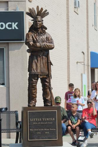 The new statue of Chief Little Turtle in Churubusco is dedicated to the Miami war chief. Staff photo by Rachael Hartman